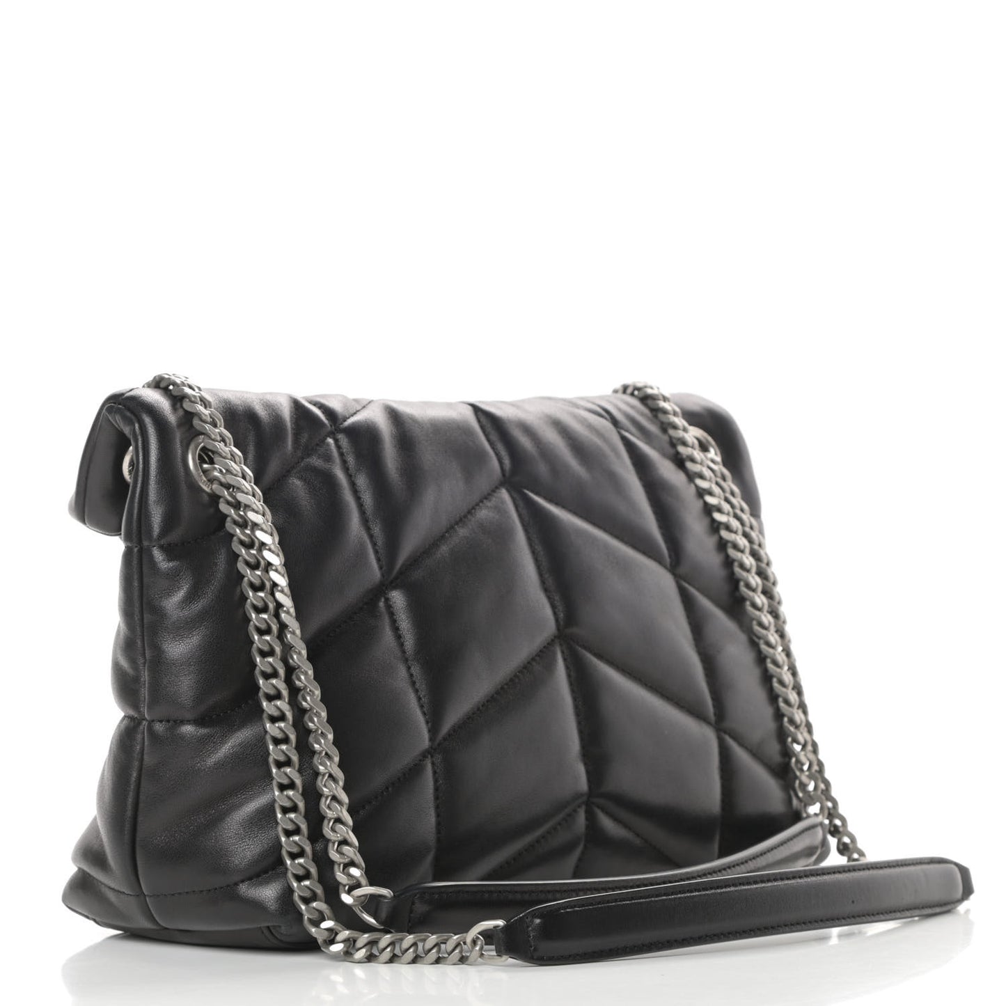 Lambskin Quilted Small Loulou Puffer Monogram Chain Satchel Black