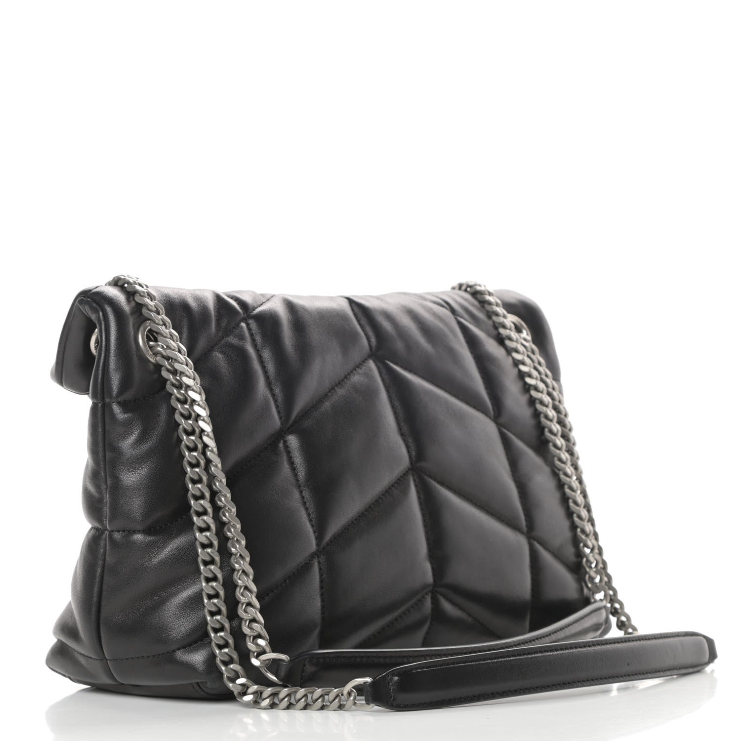 Saint Laurent Lambskin Quilted Small Loulou Puffer Monogram Chain Satchel Black 3 of 10