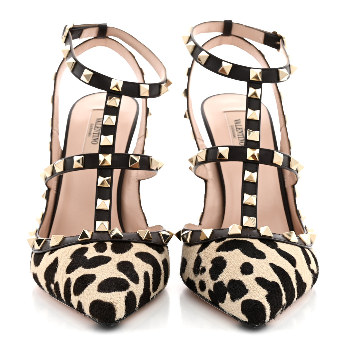 Valentino Garavani Calfskin Pony Hair Effect Rockstud Ankle Strap 100mm Pumps 41 Natural 3 of 11