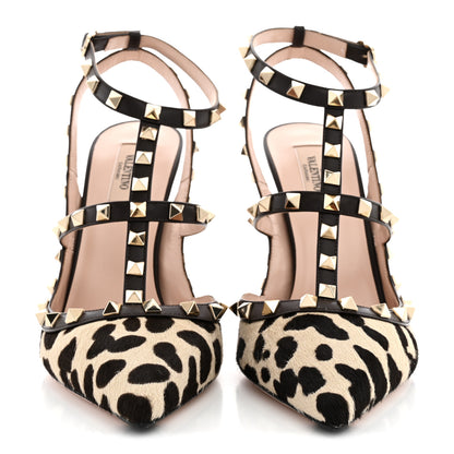 Valentino Garavani Calfskin Pony Hair Effect Rockstud Ankle Strap 100mm Pumps 41 Natural 3 of 11