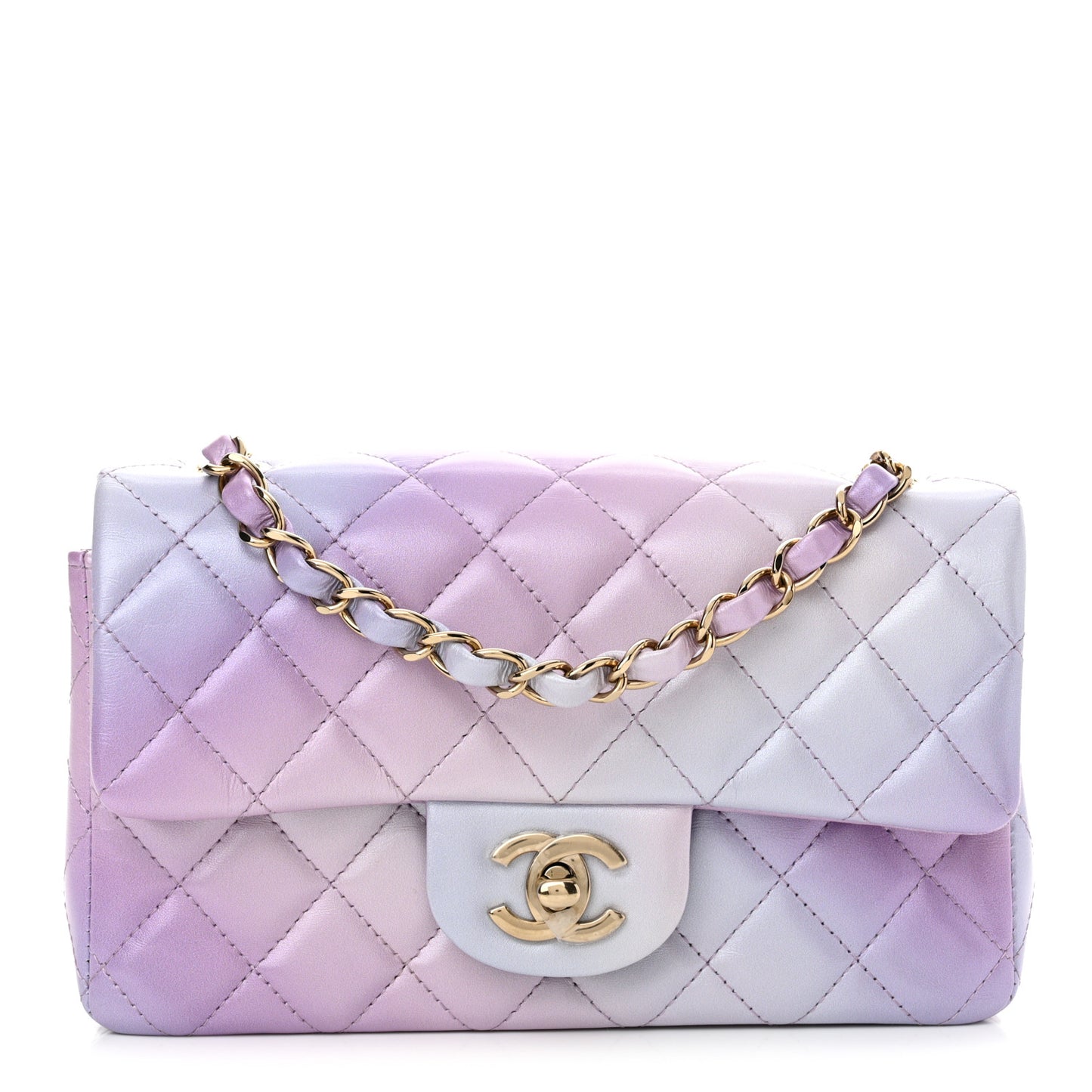Lambskin Quilted Tie Dye Ombre Mini Rectangular Flap Purple Blue Pink