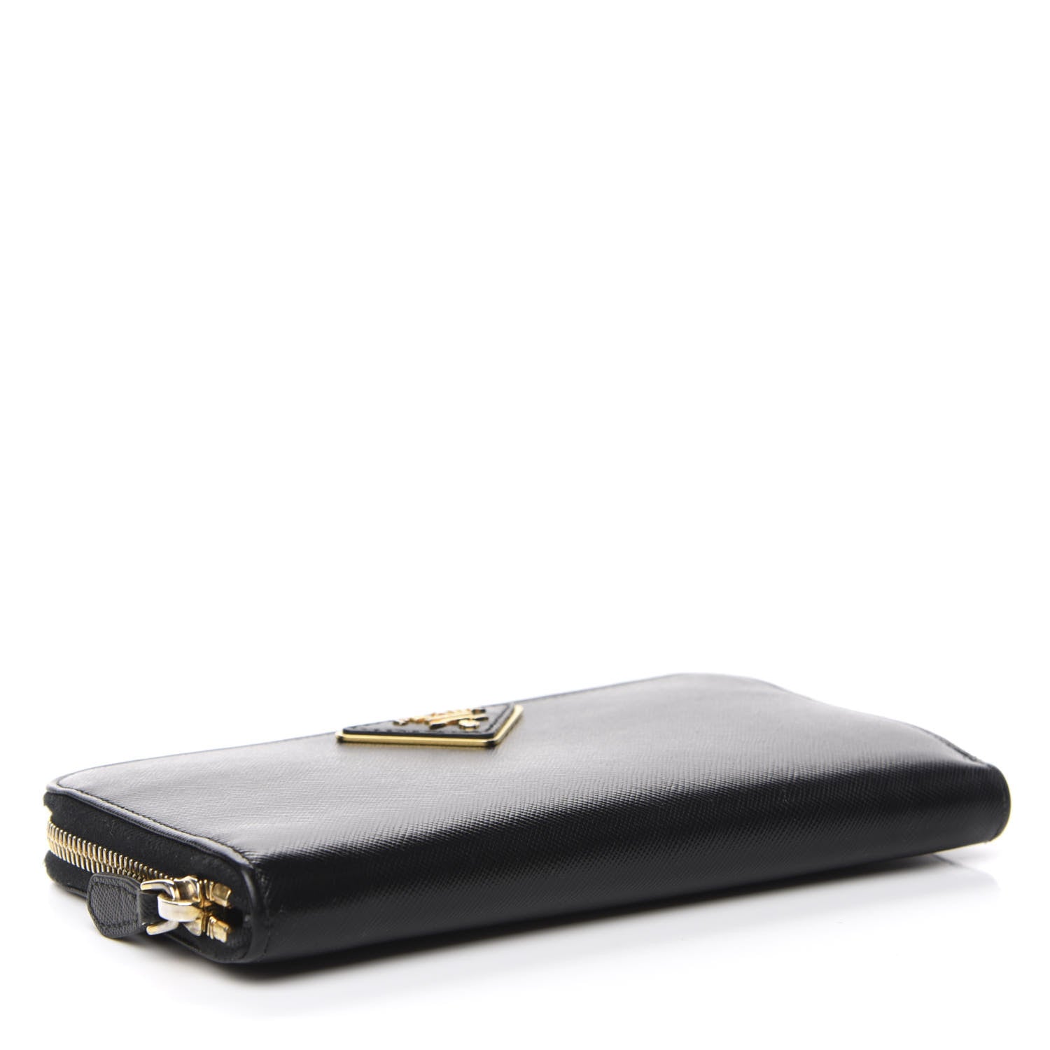 Prada Saffiano Triangle Zip Around Wallet Black 4 of 7