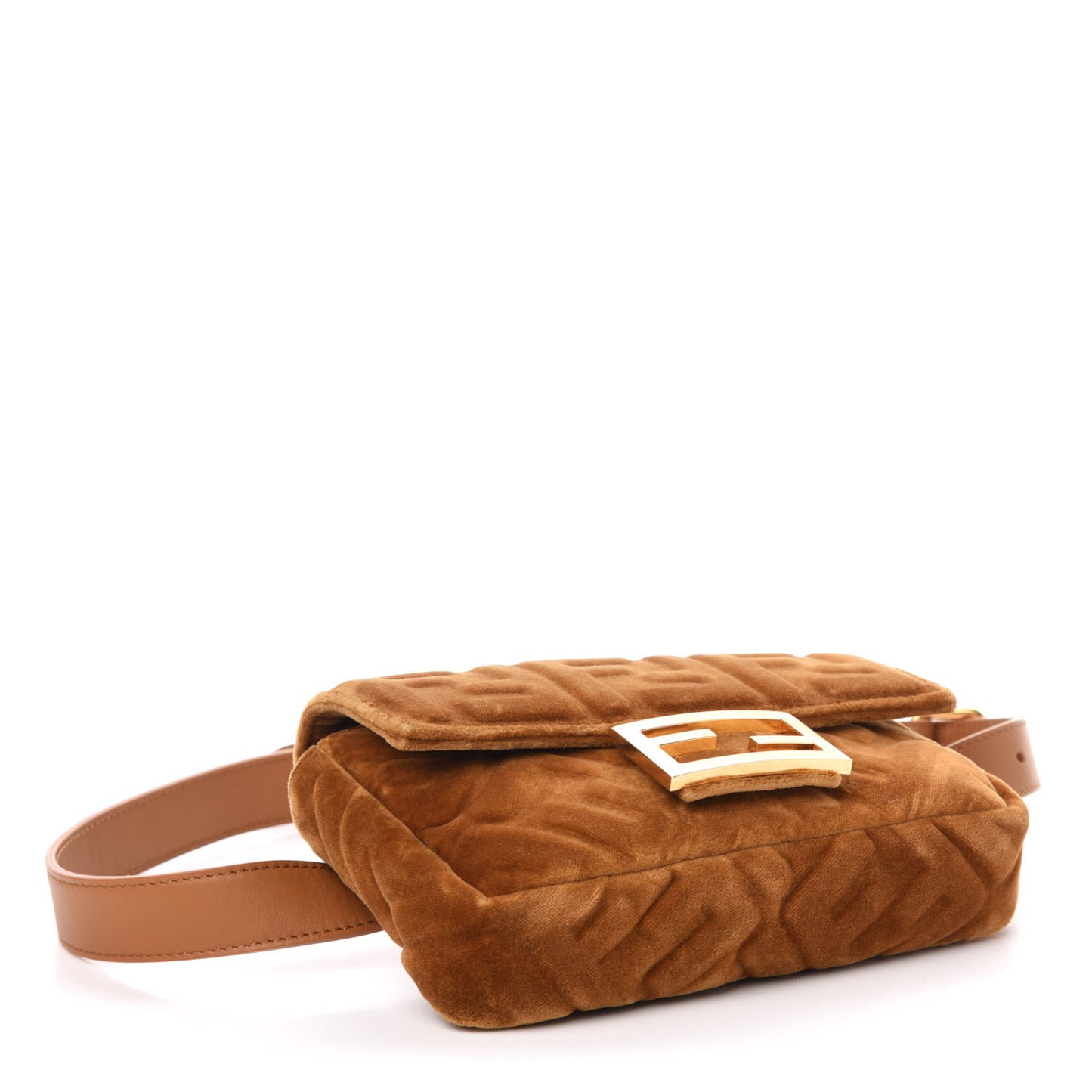 Velvet FF Embossed Hip Belt Baguette Bag Caramel