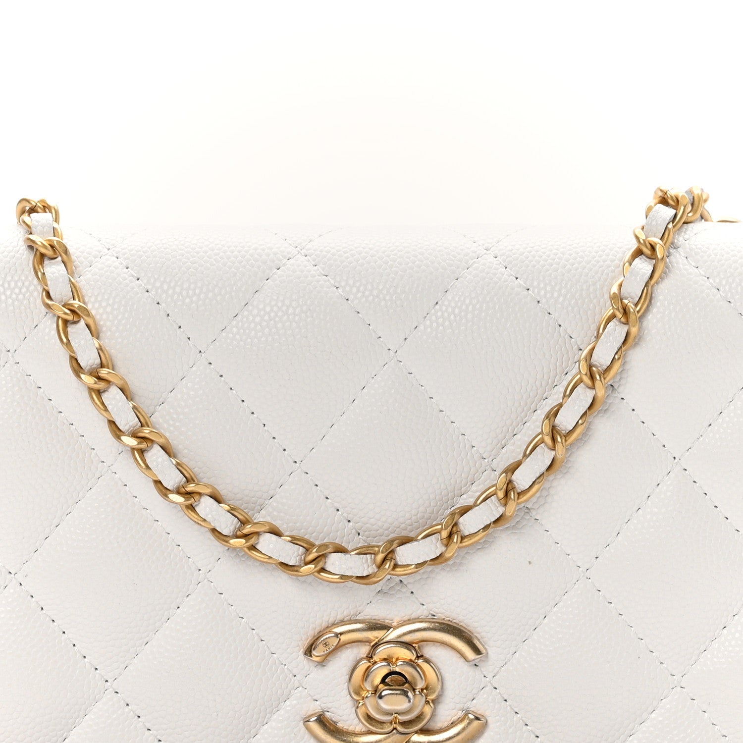 Chanel Caviar Quilted Camellia Clutch With Chain White 9 of 11