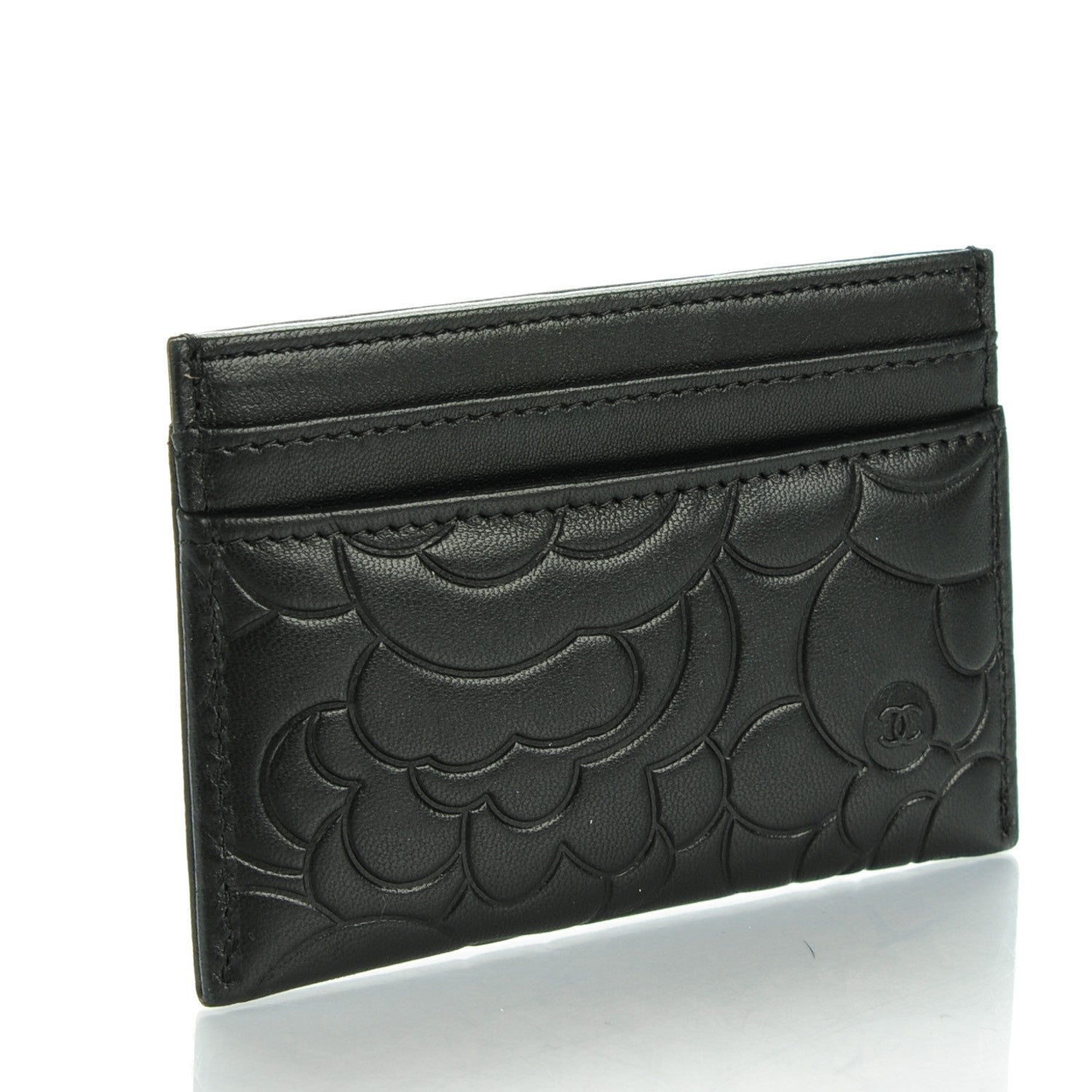 Chanel Lambskin Camellia Embossed Card Holder Black 3 of 8