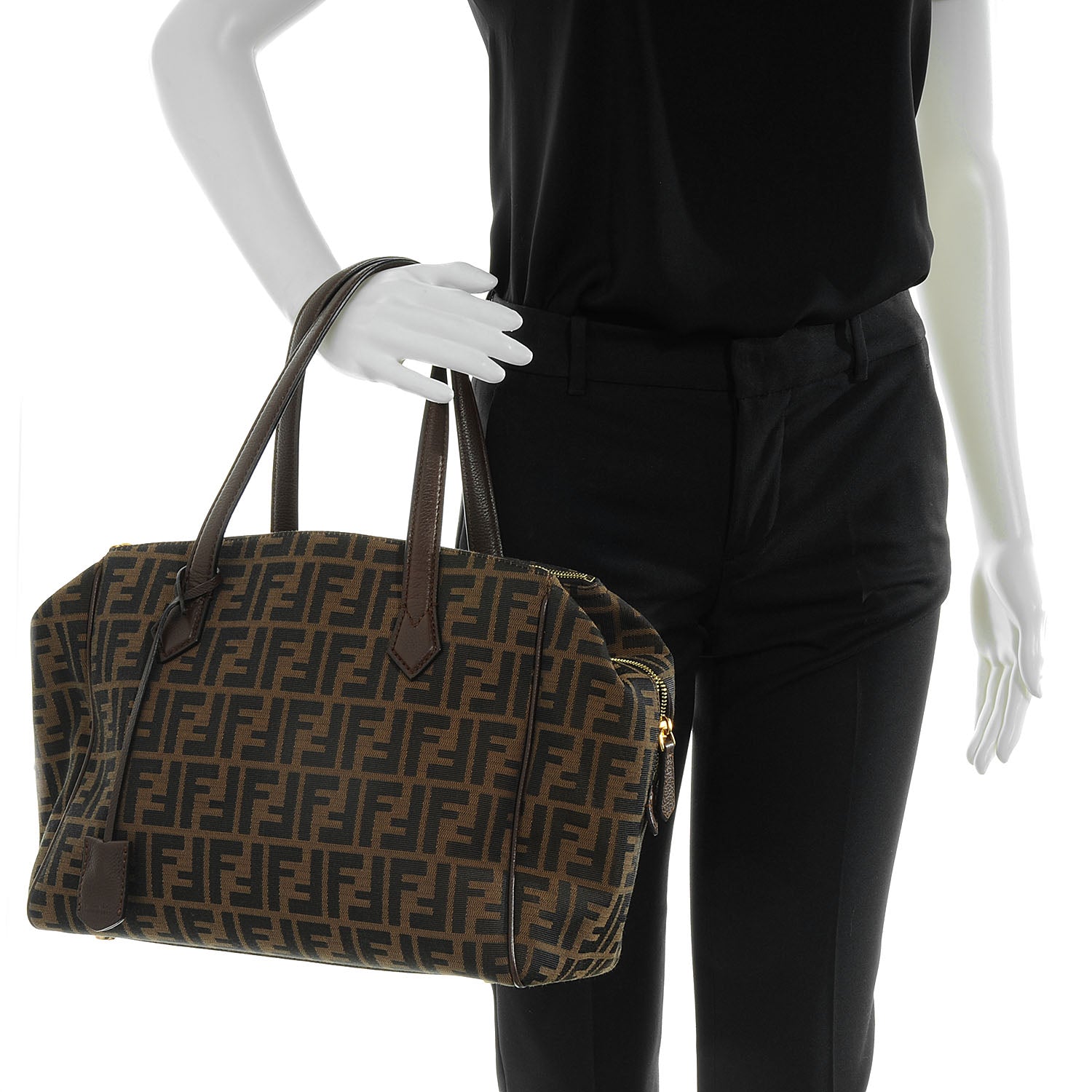 Fendi Zucca Vitello Artic Medium Double Zip Tote Tobacco Castagna 2 of 9
