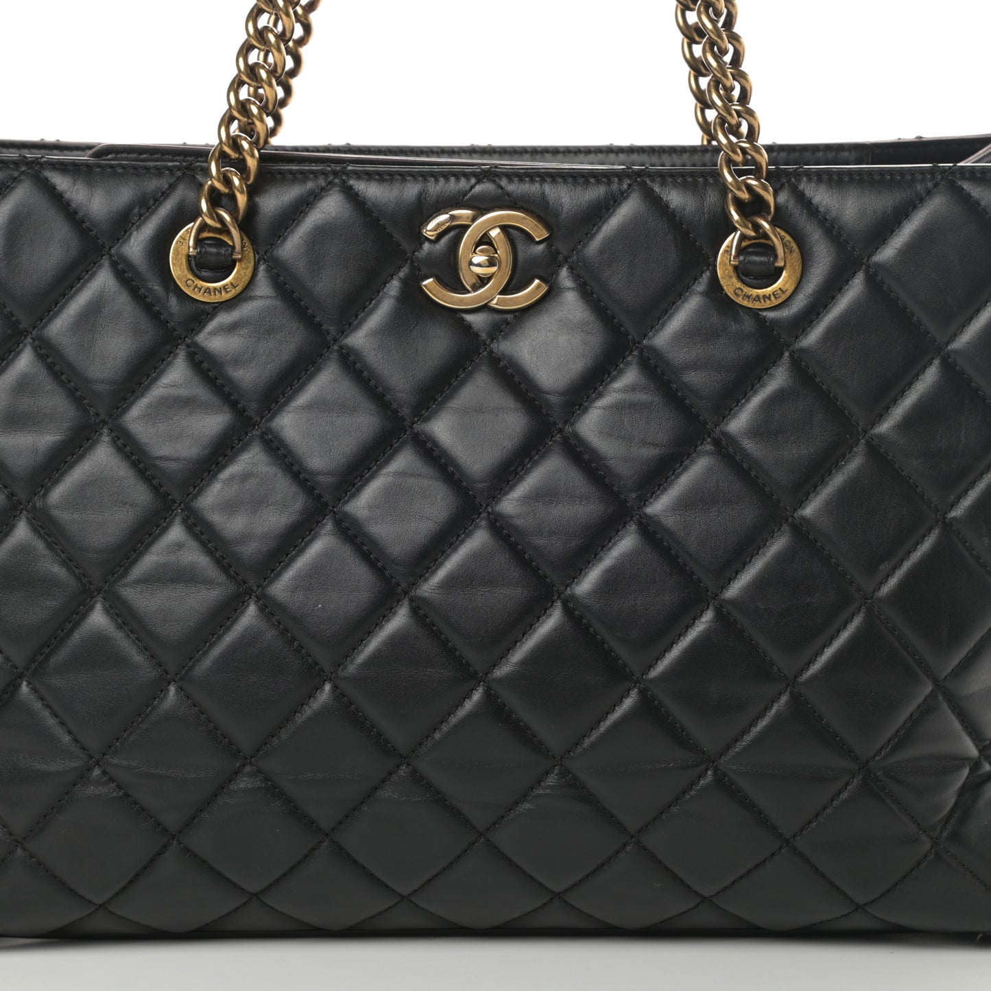 Calfskin Quilted Large Shopping Tote Black