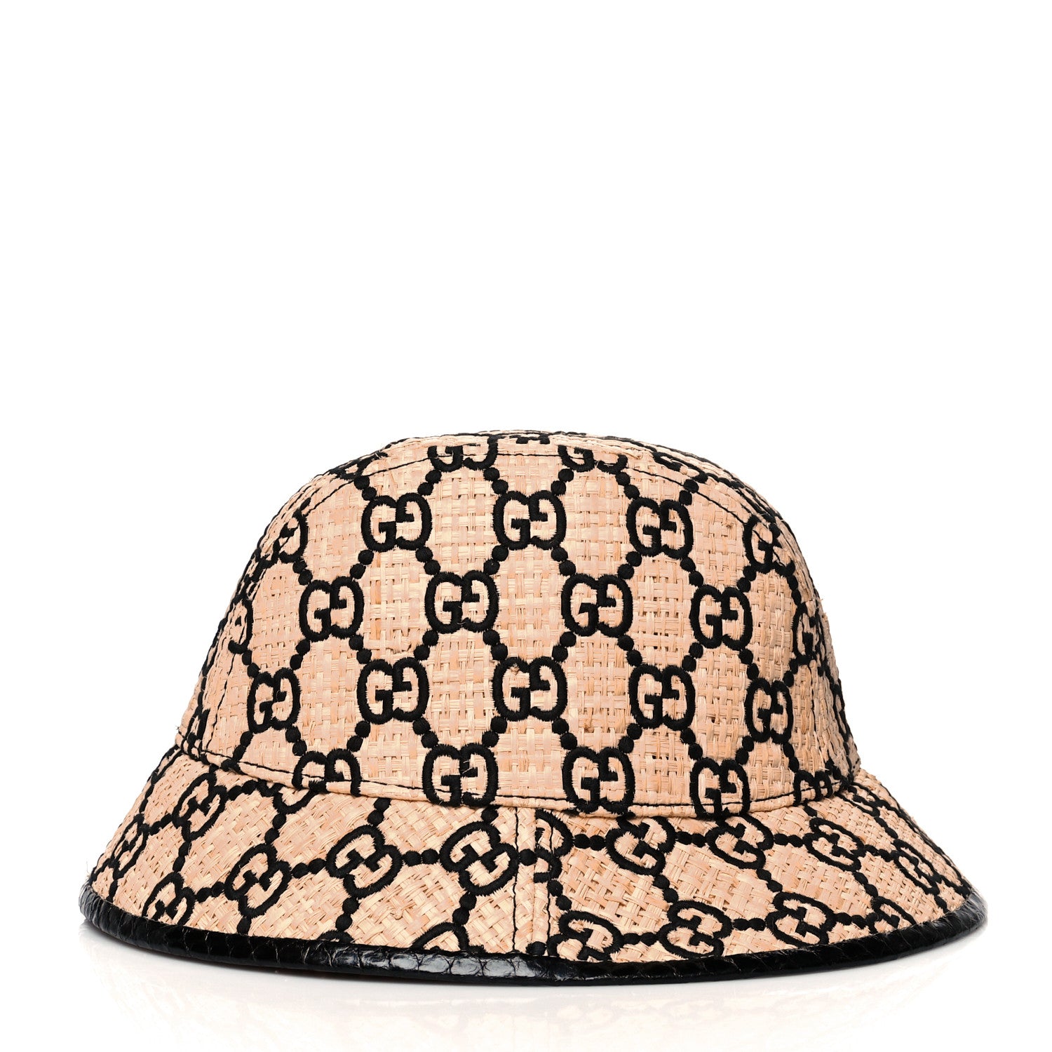 Gucci Raffia Elaphe GG Monogram Embroidered Fedora Hat L Ivory Black 3 of 8