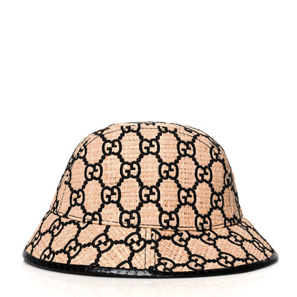 Gucci Raffia Elaphe GG Monogram Embroidered Fedora Hat L Ivory Black 3 of 8