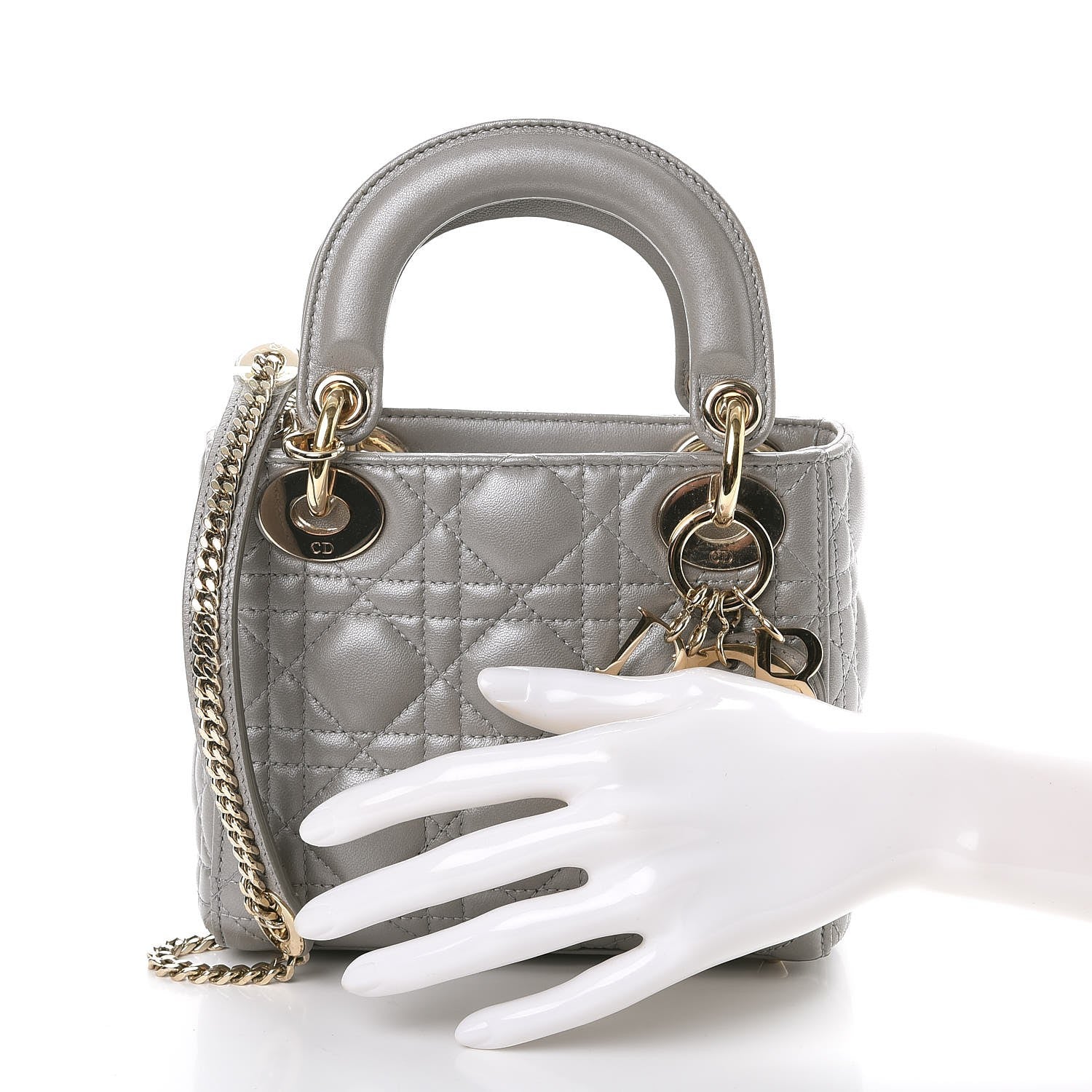 Christian Dior Metallic Lambskin Cannage Mini Lady Dior Grey 4 of 10