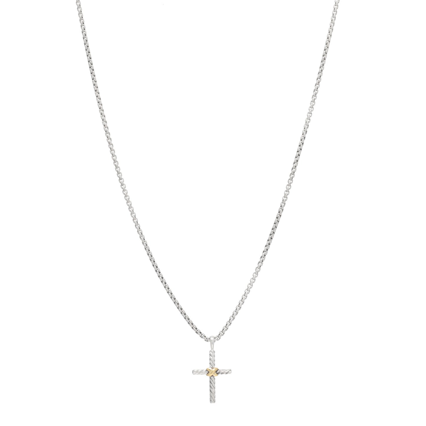 Sterling Silver 14K Yellow Gold Petite X Cross Pendant Necklace
