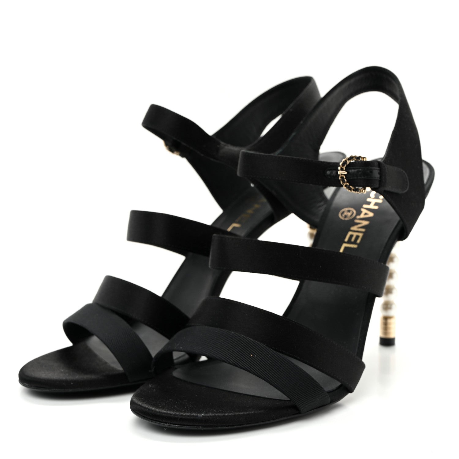 Chanel Kid Suede Pearl Sandals 42 Black 3 of 13