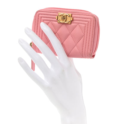 Chanel Lambskin Quilted Boy Zip Around Coin Purse Wallet Pink 2 of 11