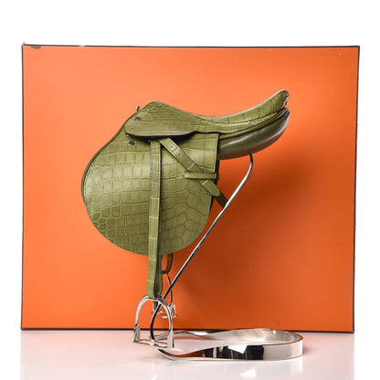 Hermes Crocodile Niloticus Ultra Soft Mini Steinkraus Saddle Vert Pelouse 4 of 34