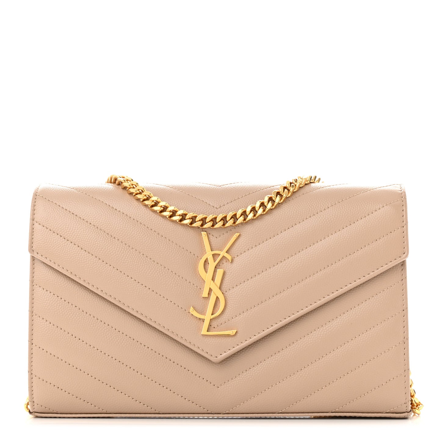 Grain De Poudre Matelasse Chevron Monogram Chain Wallet Dark Beige