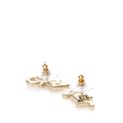 Chanel Crystal Pearl Signature Stud Earrings Gold 3 of 5