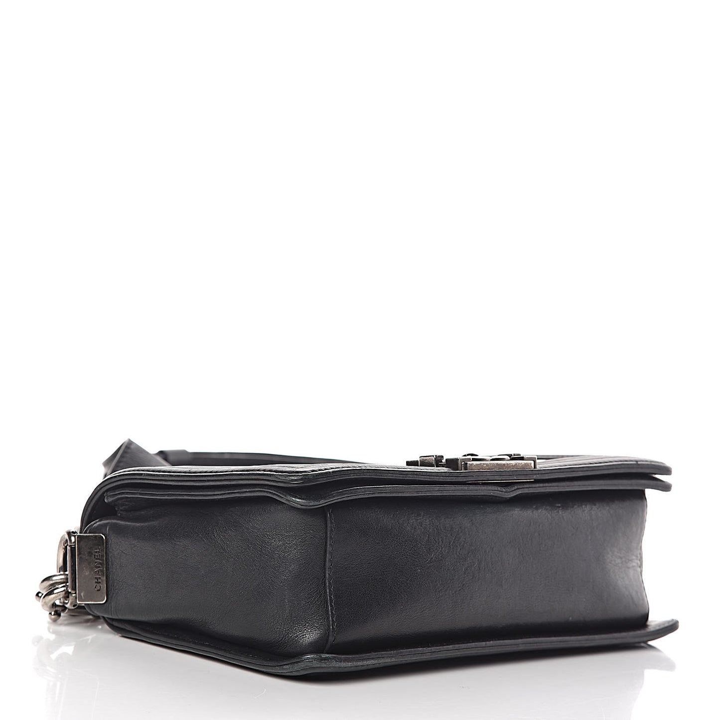 Glazed Calfskin Quilted Medium Boy Flap Black