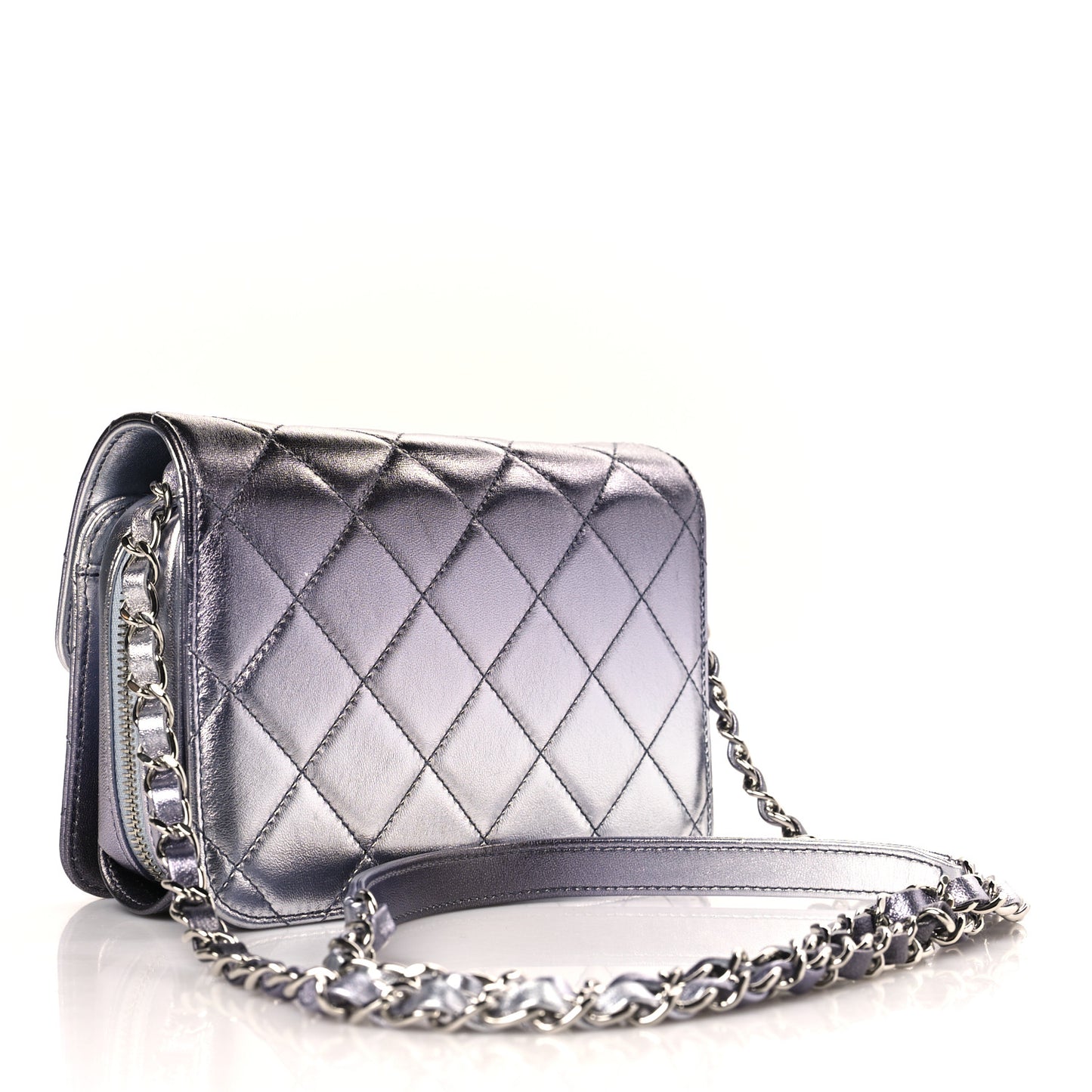 Metallic Lambskin Like A Wallet Flap Silvery Black