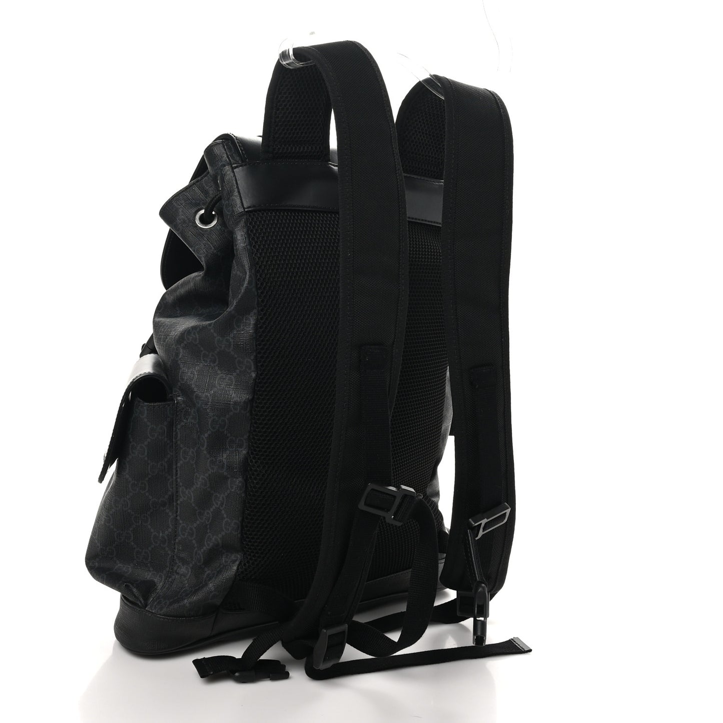 Soft GG Supreme Monogram Calfskin Web Double Buckle Backpack Black