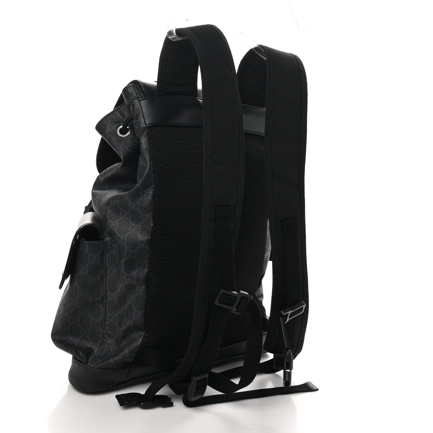 Gucci Soft GG Supreme Monogram Calfskin Web Double Buckle Backpack Black 3 of 10