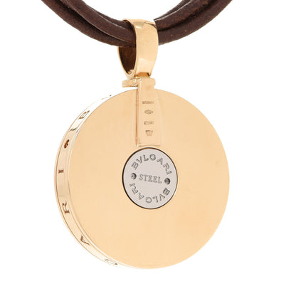 Bulgari Stainless Steel 18K Yellow Gold Leather Mother of Pearl Optical Illusion Pendant Necklace 5 of 7