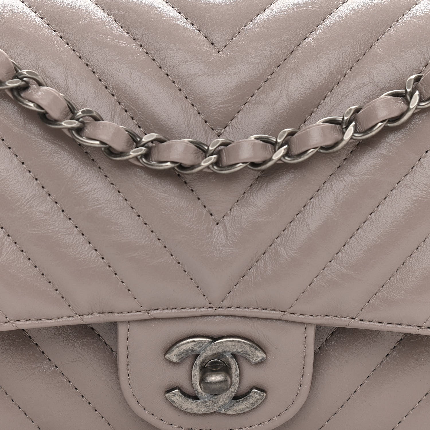 Chanel Iridescent Calfskin Chevron Quilted Medium Double Flap Grey 10 of 11