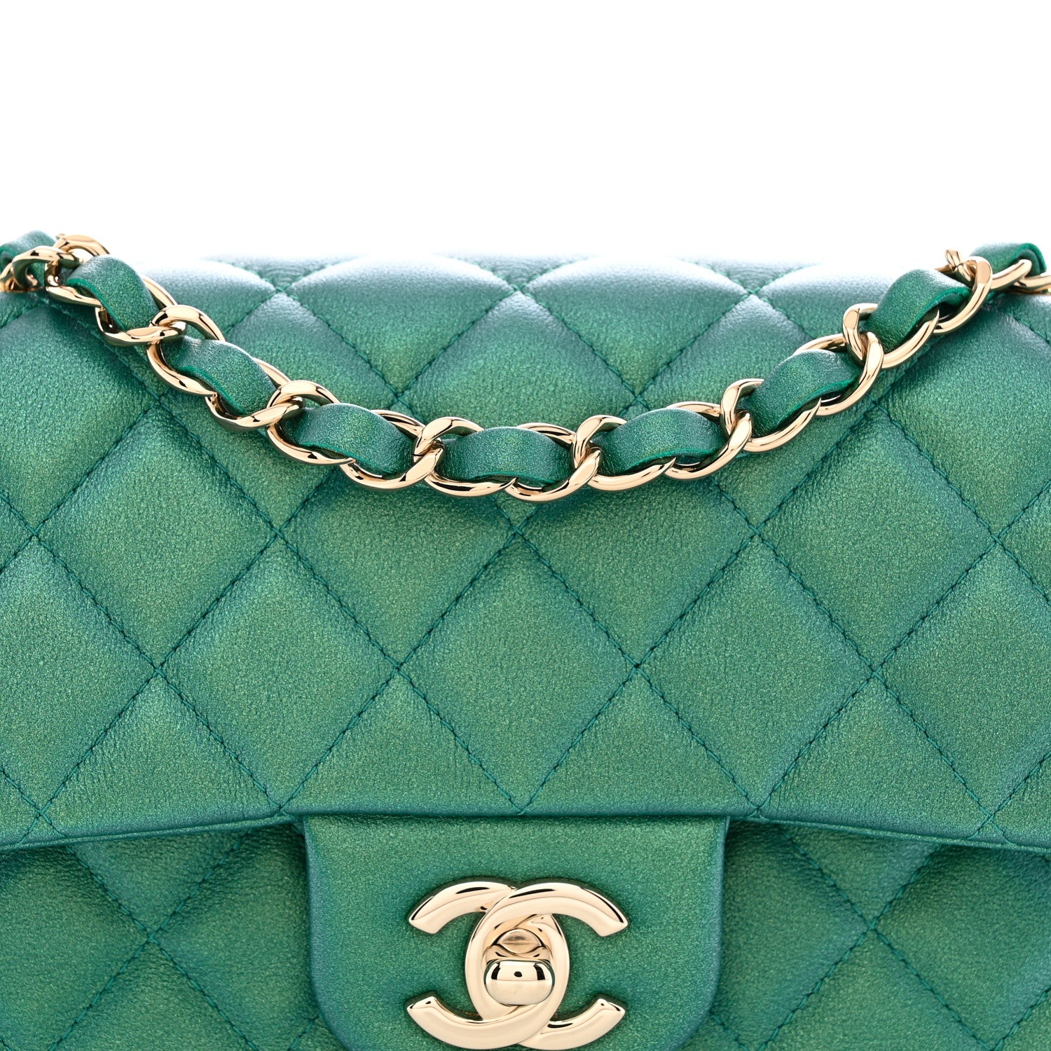 Chanel Iridescent Lambskin Quilted Mini Rectangular Flap Green 8 of 11