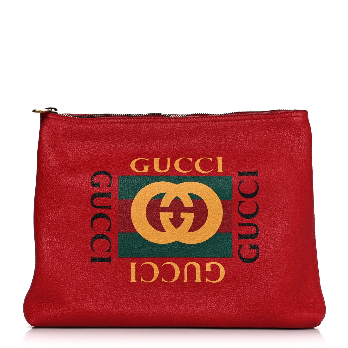 Pebbled Calfskin Medium Logo Portfolio Clutch Hibiscus Red