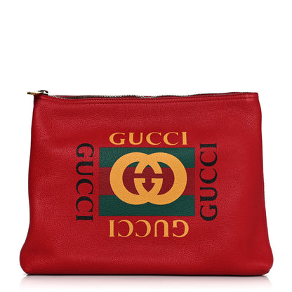 Gucci Pebbled Calfskin Medium Logo Portfolio Clutch Hibiscus Red 1 of 11