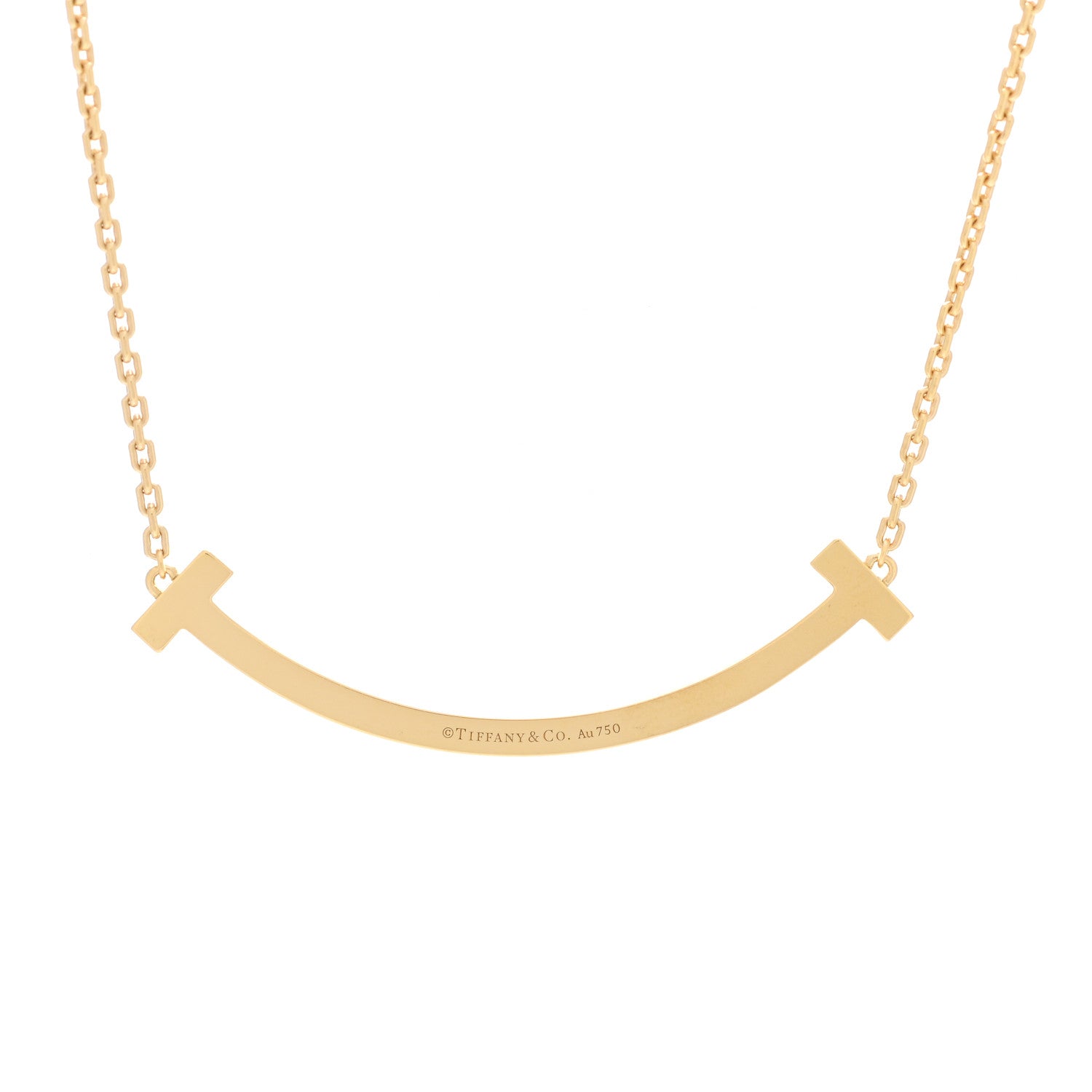 Tiffany 18K Yellow Gold Diamond Medium T Smile Pendant Necklace 4 of 7