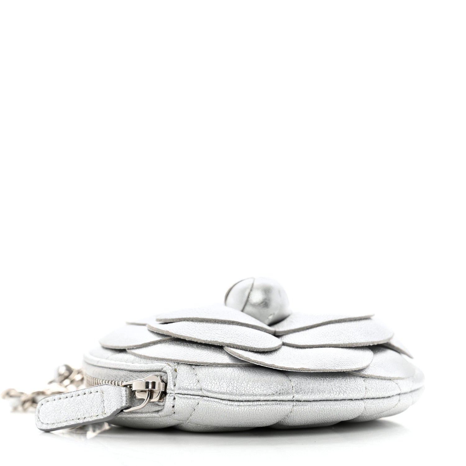 Chanel Metallic Lambskin Mini Camellia Bouquet Clutch With Chain Silver 9 of 11
