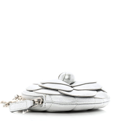 Chanel Metallic Lambskin Mini Camellia Bouquet Clutch With Chain Silver 9 of 11