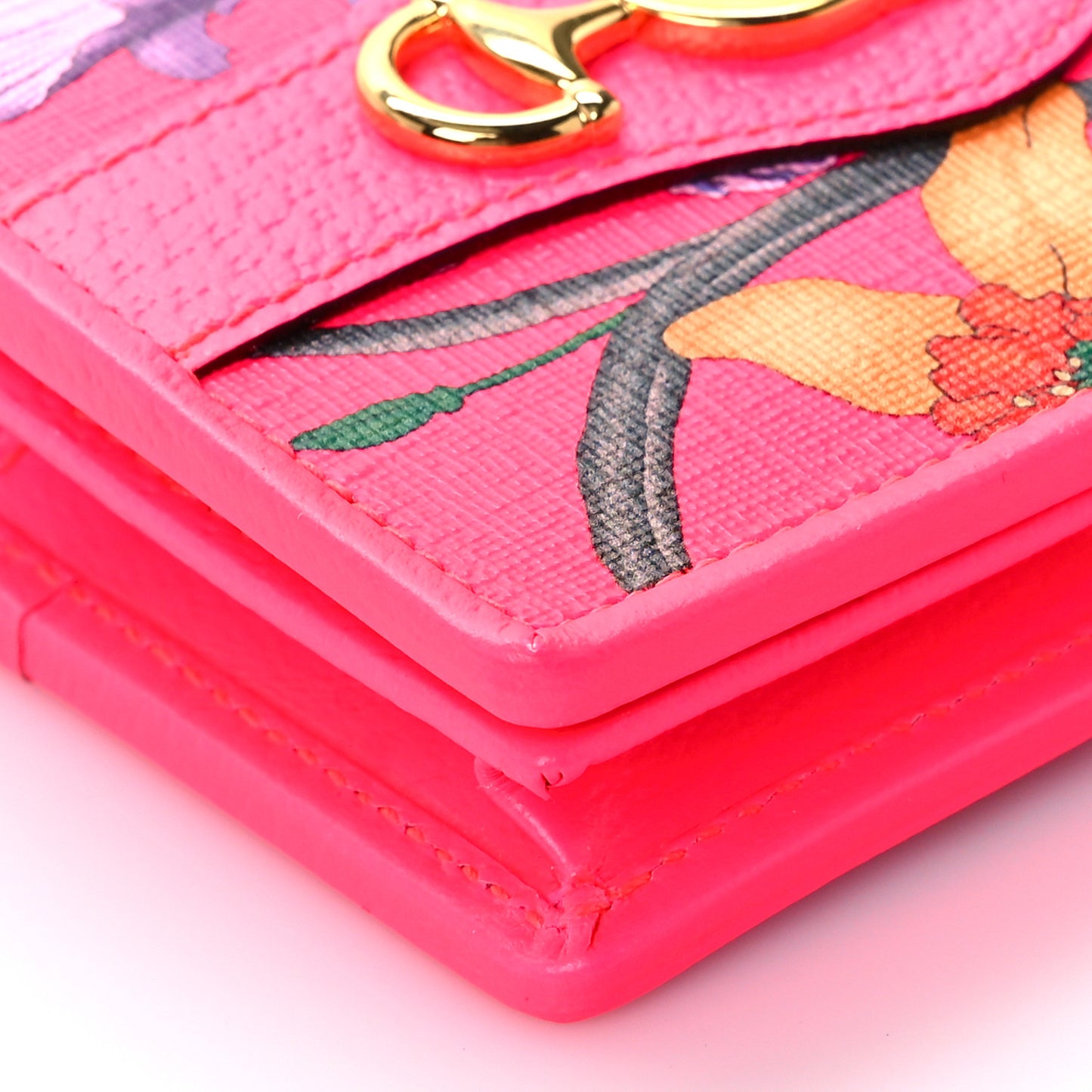 Calfskin Flora Print Zumi Card Case Fuxia Fluo