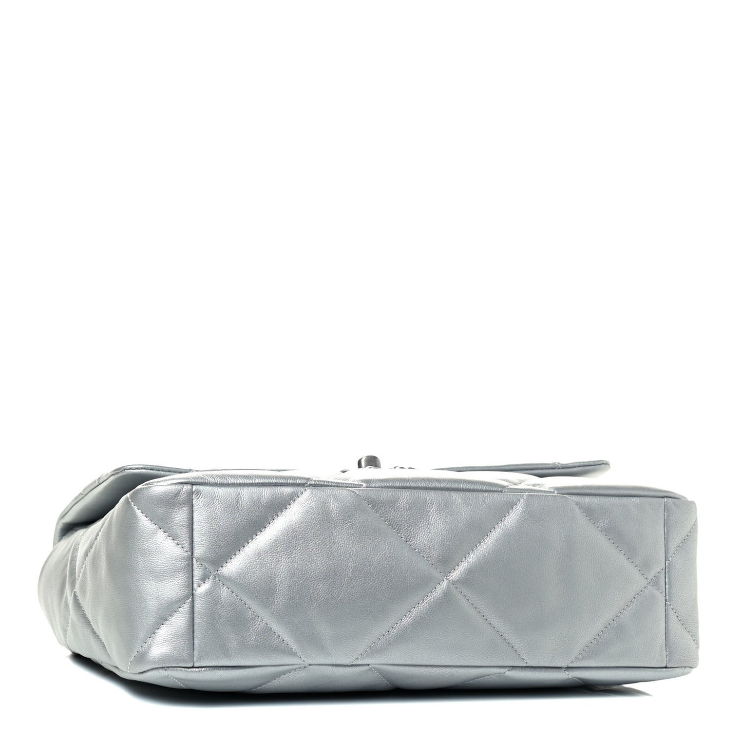 Metallic Goatskin Quilted Large Chanel 19 Flap Silver