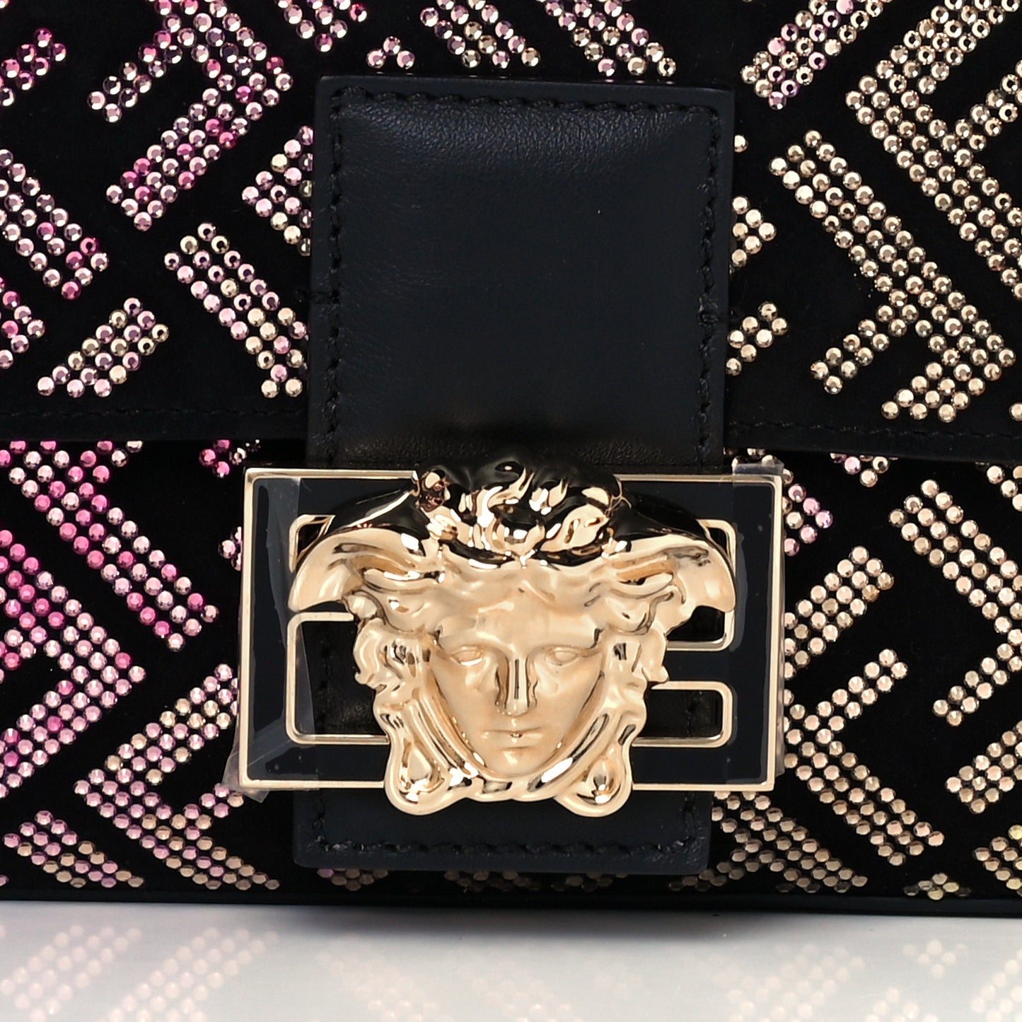 X VERSACE Calfskin Sequin Fendace FF Baguette Black Multicolor