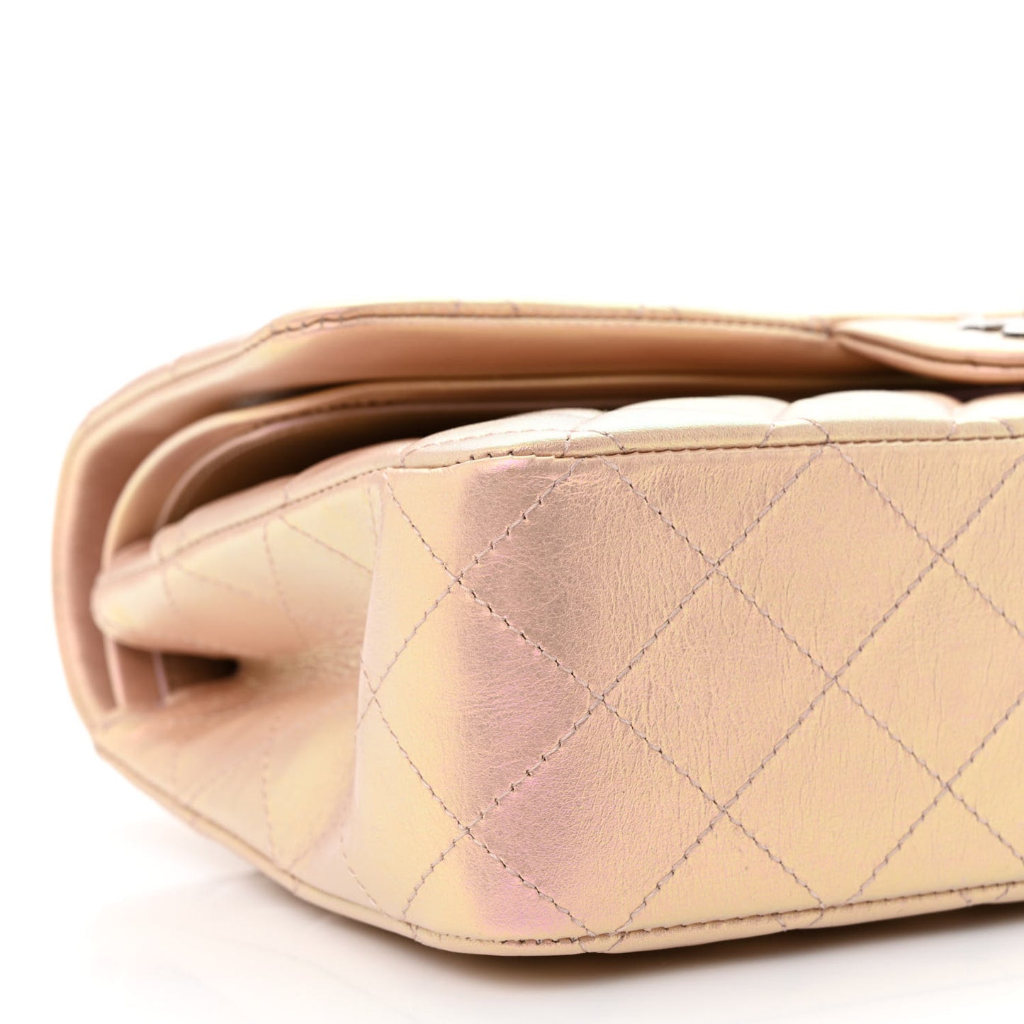 Iridescent Calfskin Quilted Medium Double Flap Pink