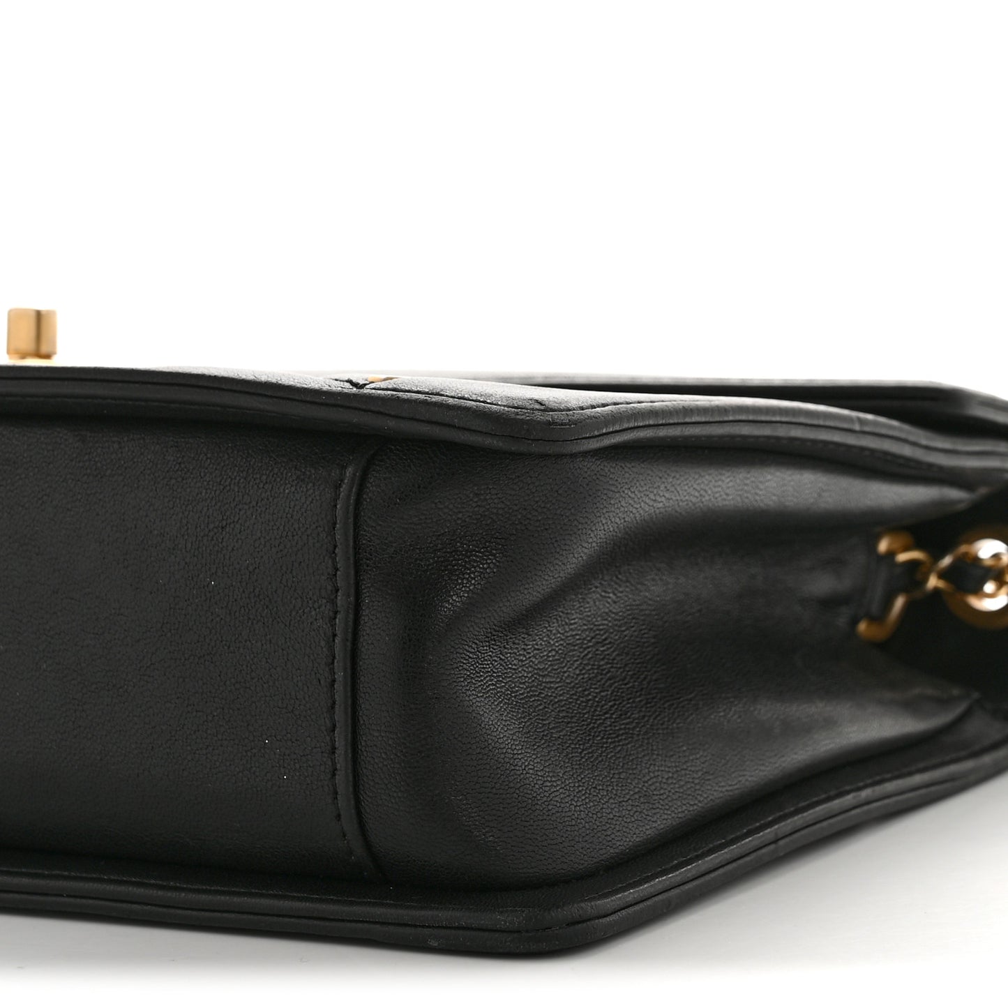 Lambskin Reversed Chevron Quilted Flap Black