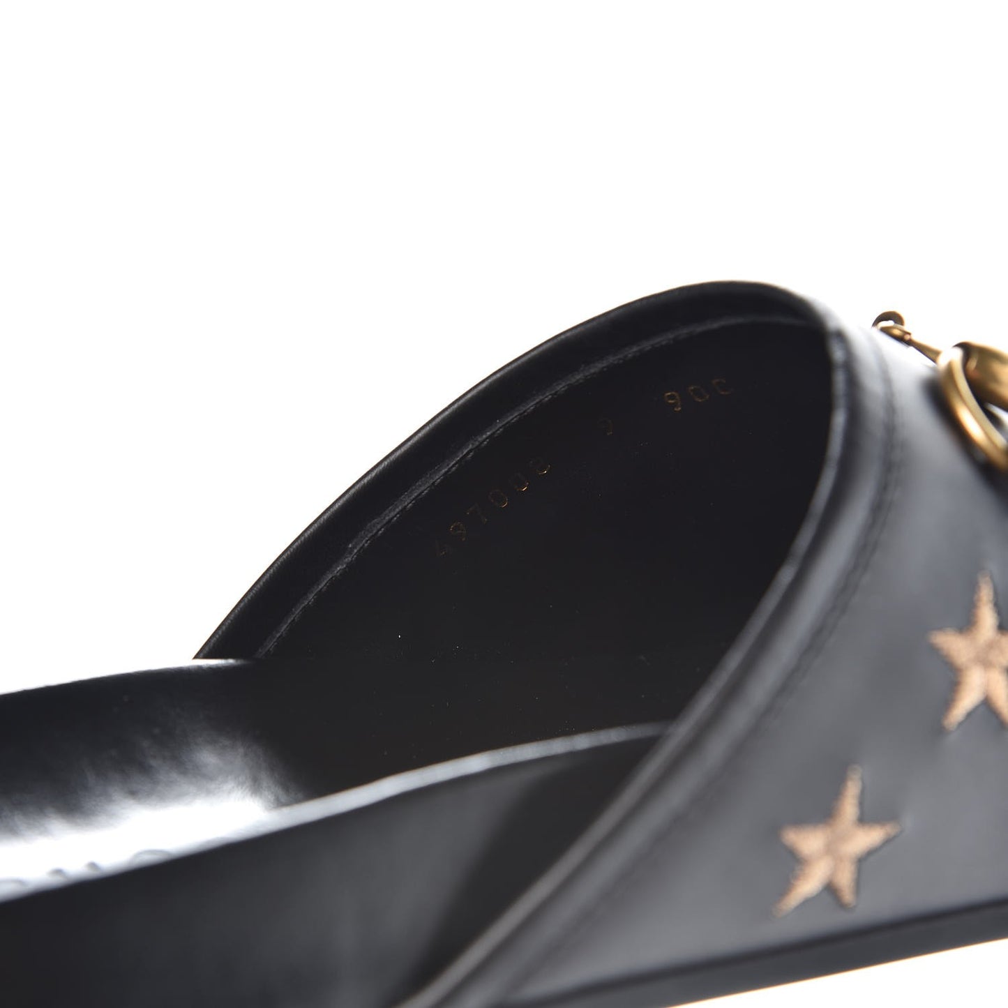Calfskin Bee Star Embroidered Mens Horsebit River Slippers 9 Black