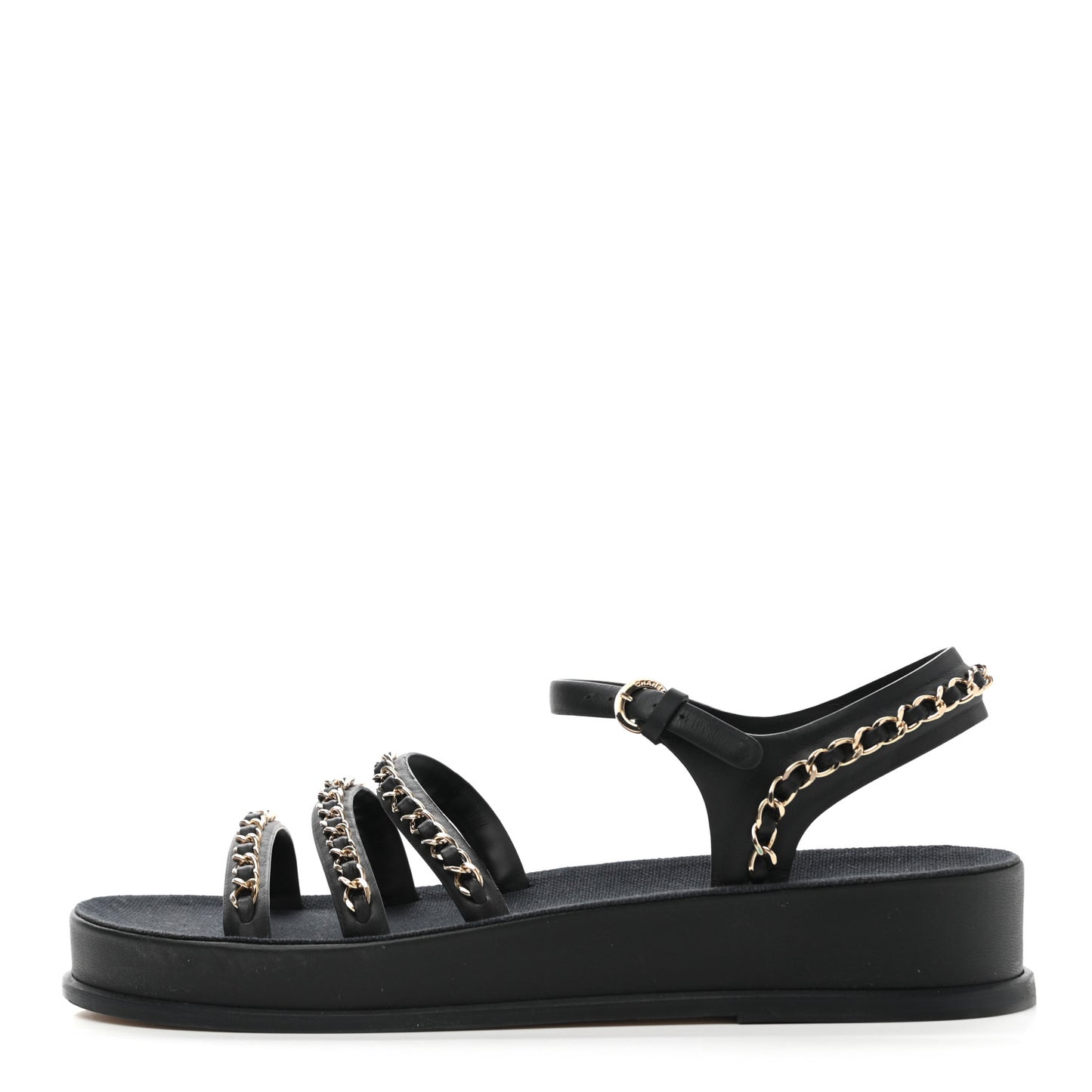Calfskin Chain Platform Sandals 40 Black