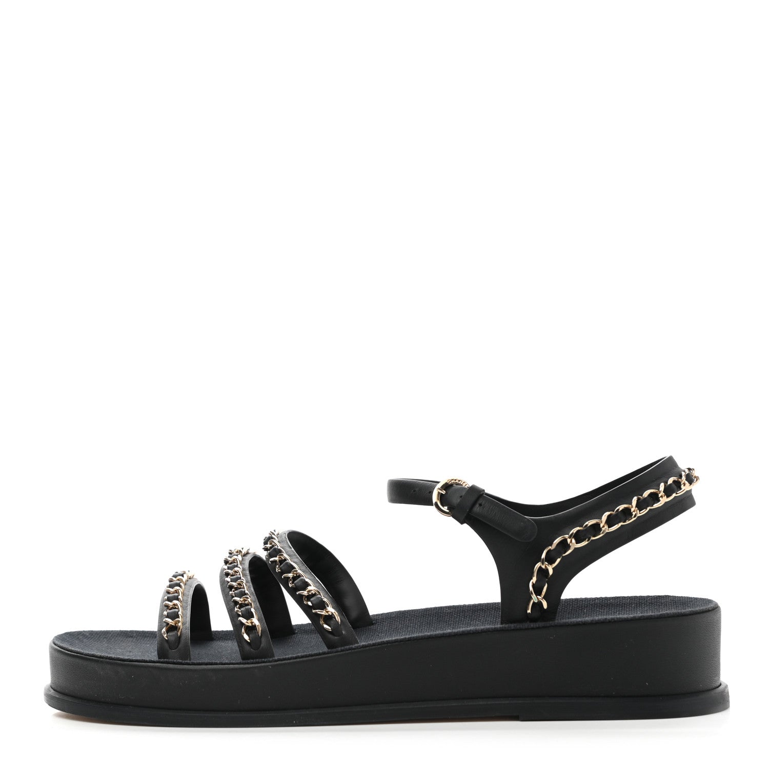 Chanel Calfskin Chain Platform Sandals 40 Black 1 of 11