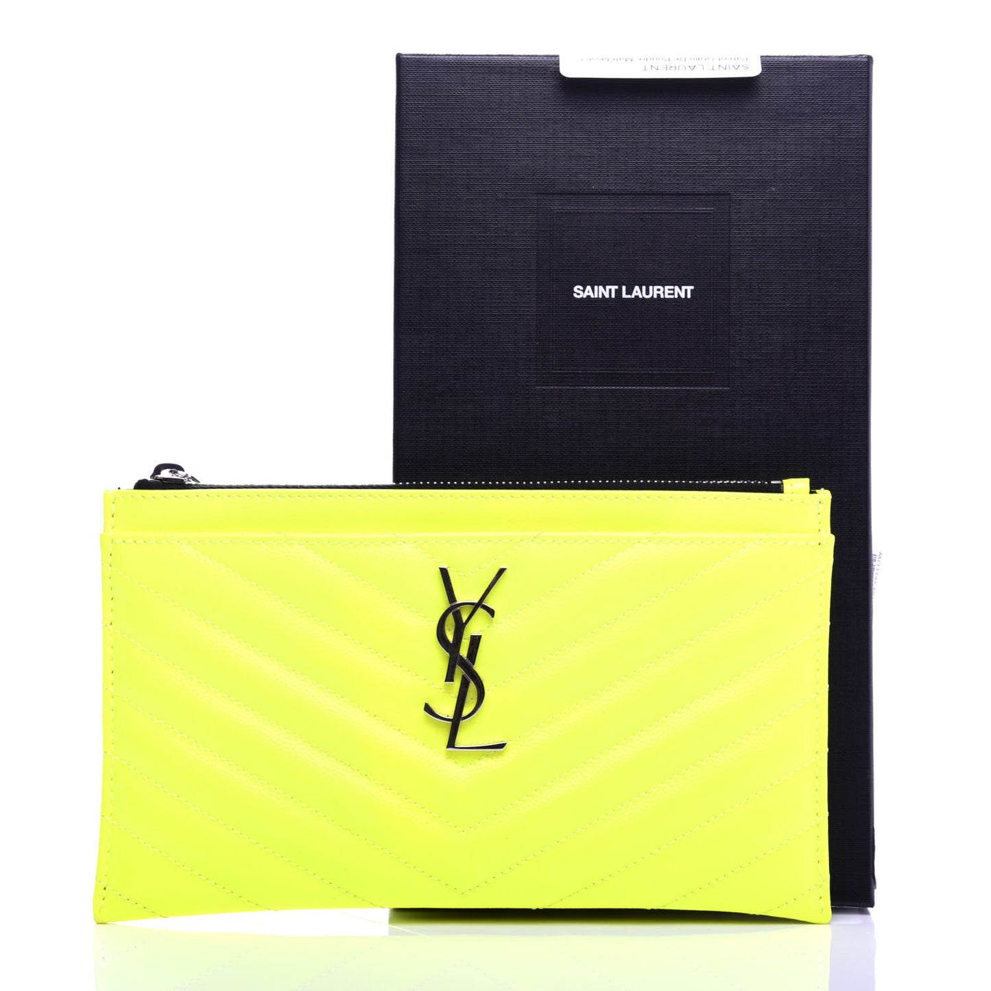 Patent Grain De Poudre Matelasse Chevron Monogram Bill Pouch Neon Yellow