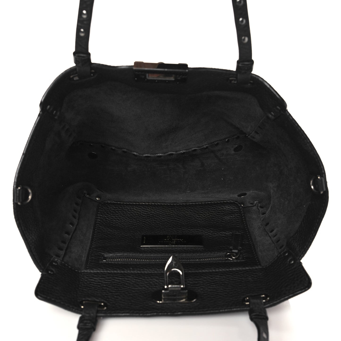 Grained Calfskin Onyx Small Rockstud Rolling Tote Black