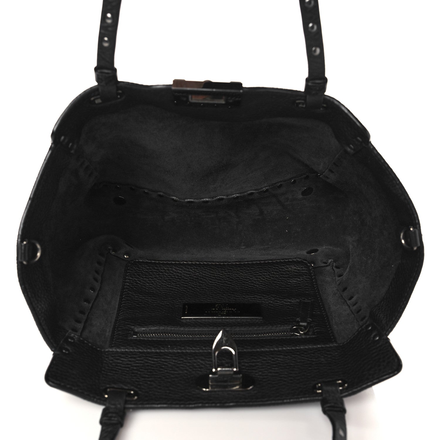 Valentino Garavani Grained Calfskin Onyx Small Rockstud Rolling Tote Black 4 of 5