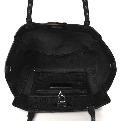 Valentino Garavani Grained Calfskin Onyx Small Rockstud Rolling Tote Black 4 of 5