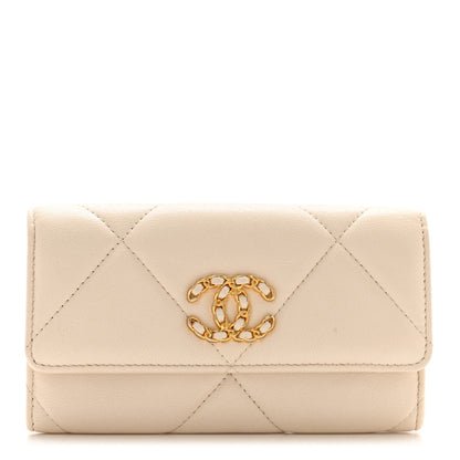 Chanel Shiny Goatskin Quilted Chanel 19 Flap Wallet Beige 1 of 13
