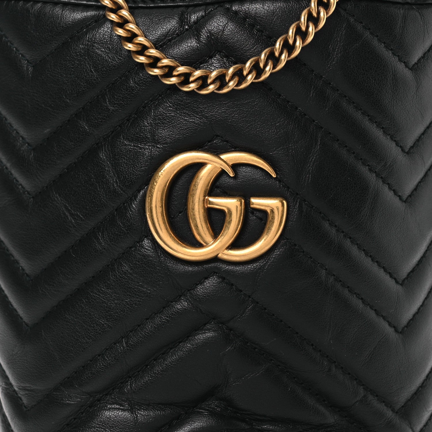 Gucci Calfskin Matelasse Mini GG Marmont 2.0 Bucket Bag Black 9 of 11