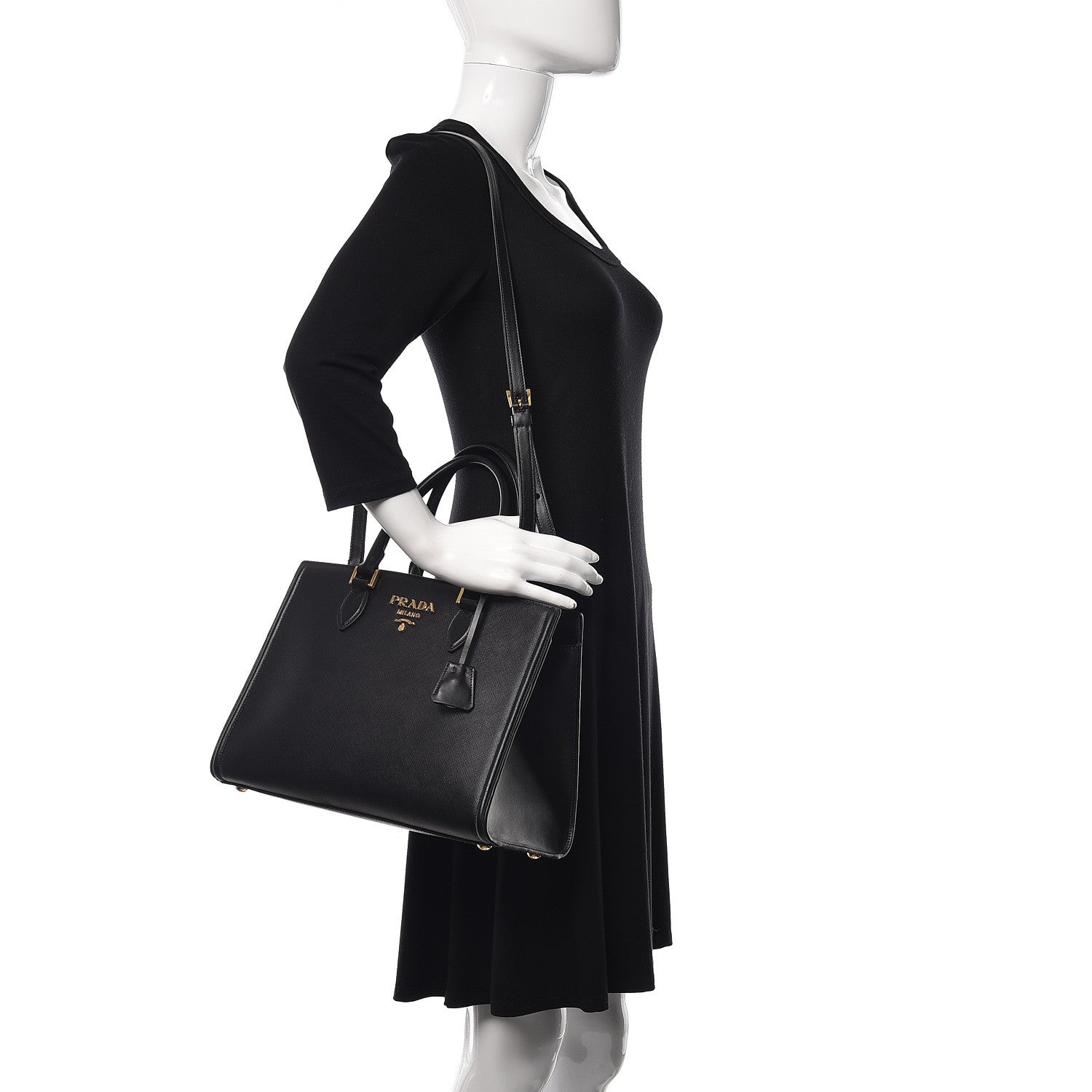 Prada Saffiano Soft Calfskin Tote Black 2 of 9