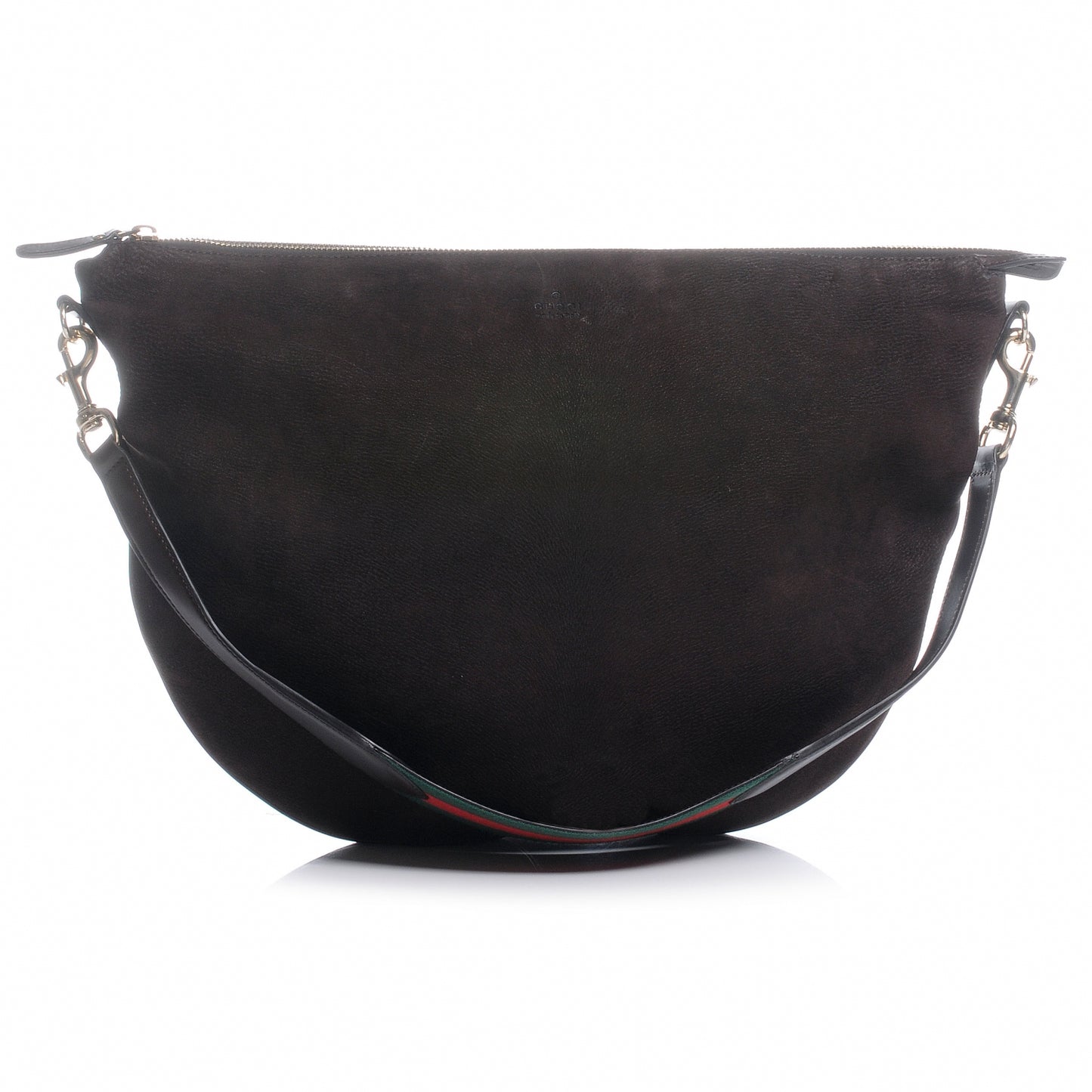 Nubuck Suede Large Web Messenger Bag Dark Brown