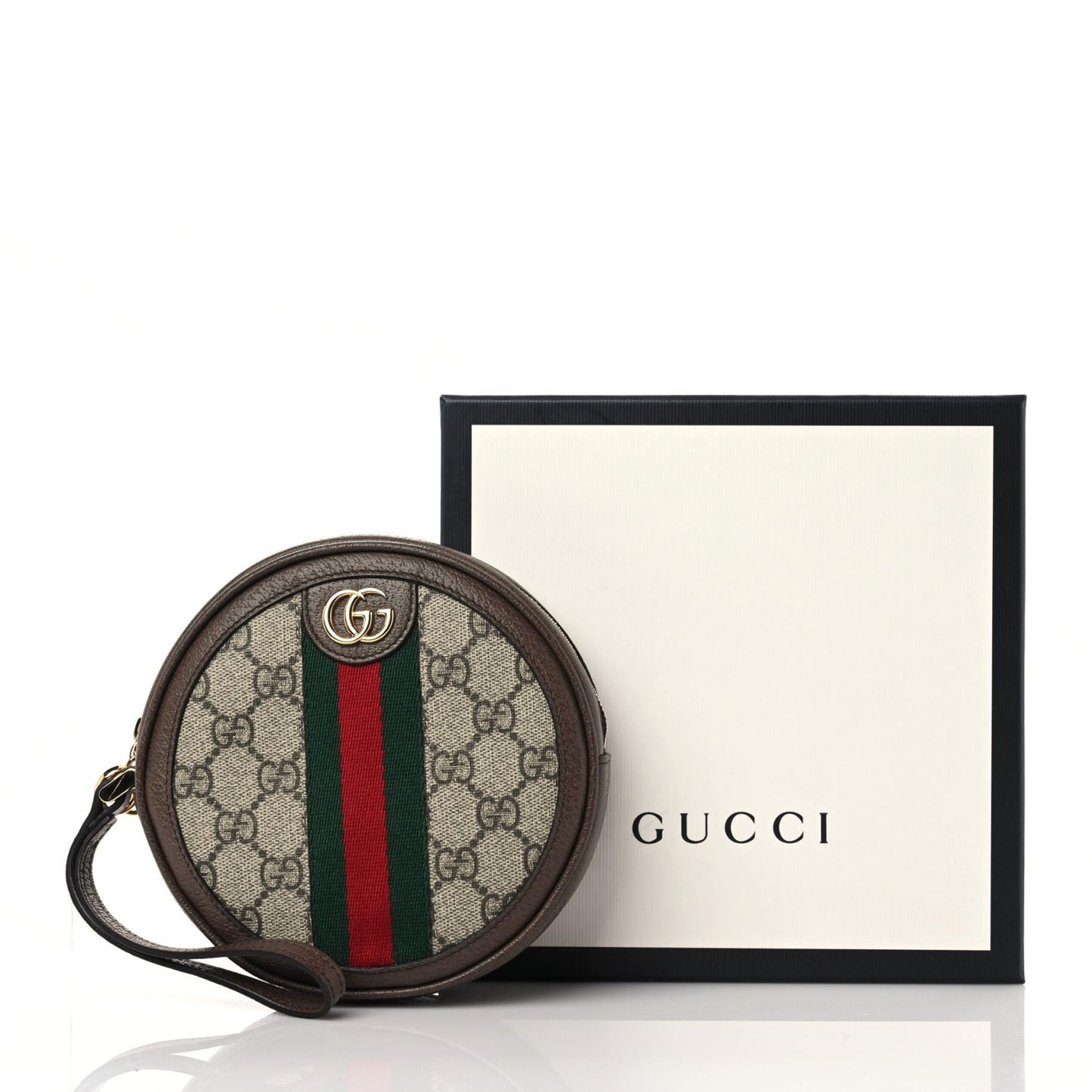 GG Supreme Monogram Web Ophidia Circle Wristlet Beige New Acero