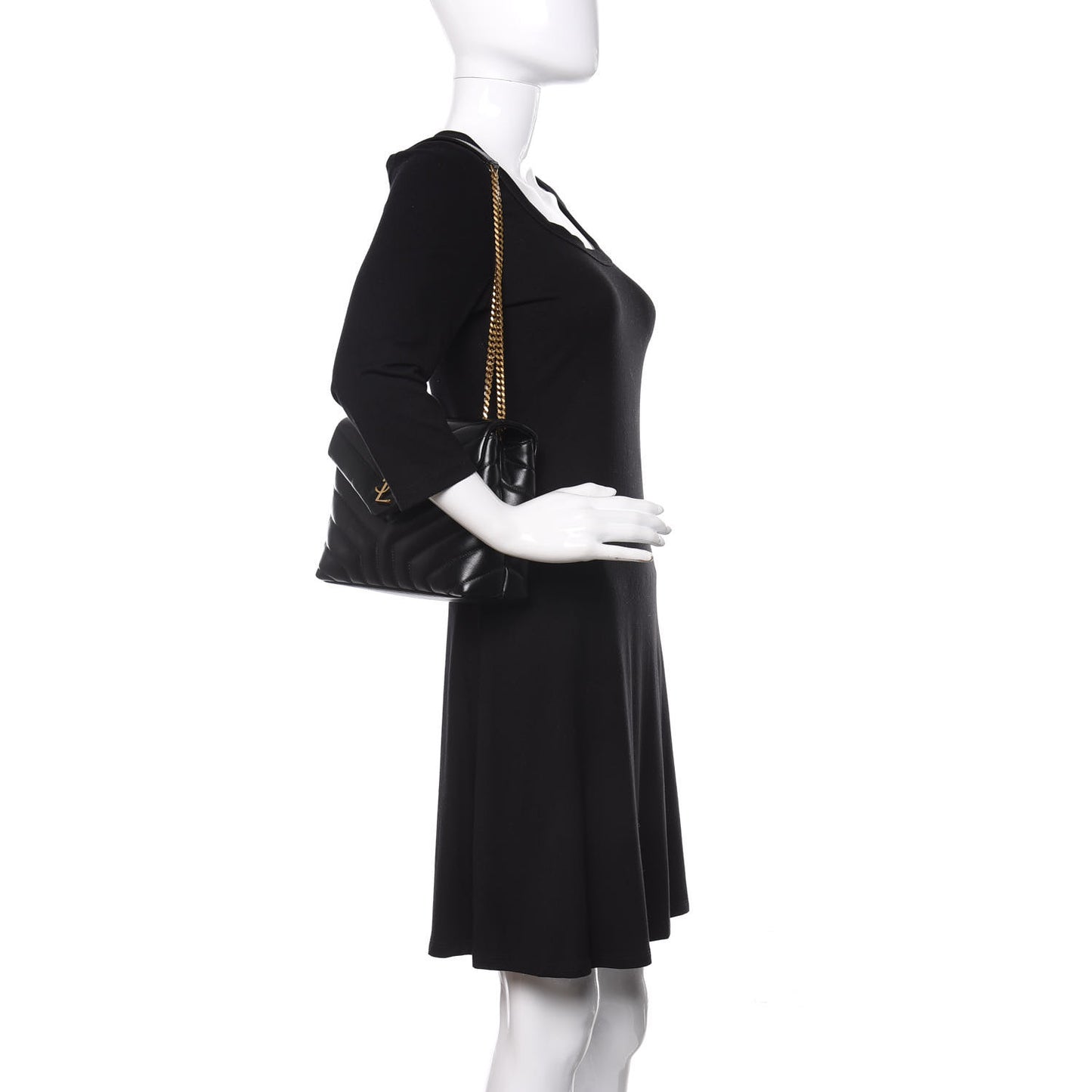 Calfskin Y Quilted Monogram Small Loulou Chain Satchel Black